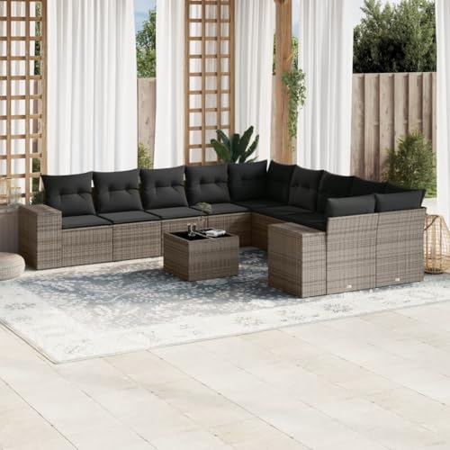 Woonisher 11-TLG. Garten-Sofagarnitur mit Kissen Grau Poly Rattan Rattan gartenmöbel Set von Woonisher