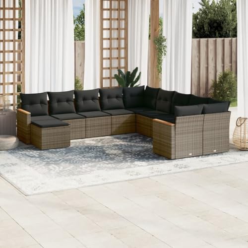 Woonisher 11-TLG. Garten-Sofagarnitur mit Kissen Grau Poly Rattan Rattan gartenmöbel Set von Woonisher