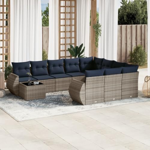 Woonisher 11-TLG. Garten-Sofagarnitur mit Kissen Grau Poly Rattan Rattan gartenmöbel Set von Woonisher