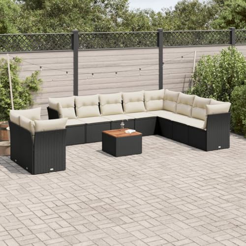 Woonisher 11-TLG. Garten-Sofagarnitur mit Kissen Schwarz Poly Rattan Rattan gartenmöbel Set von Woonisher