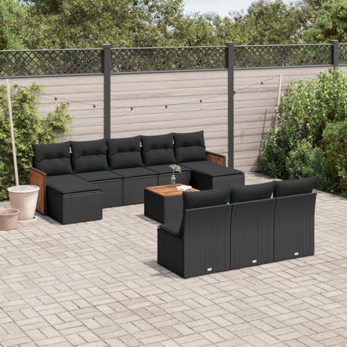 Woonisher 11-TLG. Garten-Sofagarnitur mit Kissen Schwarz Poly Rattan Rattan gartenmöbel Set von Woonisher
