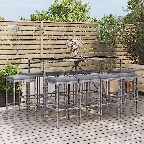 Woonisher 11-TLG. Gartenbar-Set mit Kissen Grau Poly Rattan Rattan gartenmöbel Set von Woonisher
