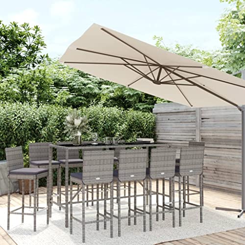 Woonisher 11-TLG. Gartenbar-Set mit Kissen Grau Poly Rattan Rattan gartenmöbel Set von Woonisher