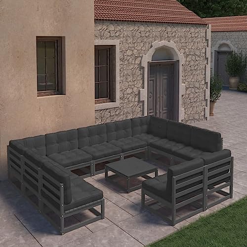 Woonisher 12-TLG. Garten-Lounge-Set mit Kissen Schwarz Massivholz Kiefer Rattan gartenmöbel Set von Woonisher