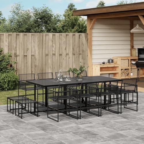 Woonisher 13-TLG. Garten-Essgruppe Schwarz Poly Rattan Rattan gartenmöbel Set von Woonisher