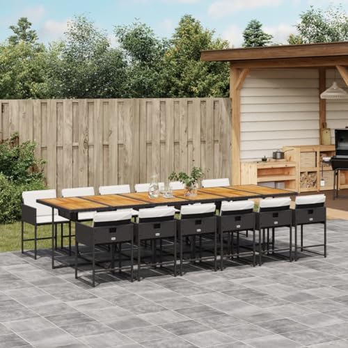 Woonisher 13-TLG. Garten-Essgruppe mit Kissen Schwarz Poly Rattan Rattan gartenmöbel Set von Woonisher