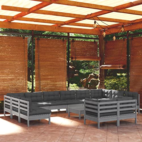 Woonisher 13-TLG. Garten-Lounge-Set mit Kissen Grau Kiefernholz Rattan gartenmöbel Set Woonisher 13-TLG. Garten-Lounge-Set mit Kissen Grau Kiefernholz Rattan gartenmöbel Set von Woonisher