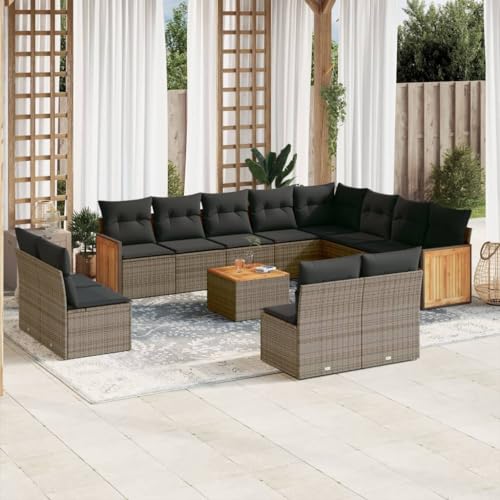 Woonisher 13-TLG. Garten-Sofagarnitur mit Kissen Grau Poly Rattan Rattan gartenmöbel Set von Woonisher