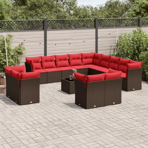 Woonisher 14-TLG. Garten-Sofagarnitur mit Kissen Braun Poly Rattan Rattan gartenmöbel Set von Woonisher
