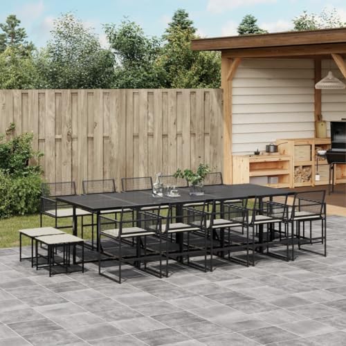 Woonisher 15-TLG. Garten-Essgruppe mit Kissen Schwarz Poly Rattan Rattan gartenmöbel Set von Woonisher