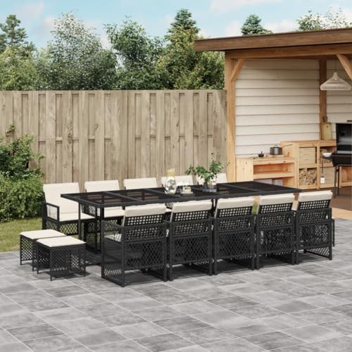 Woonisher 15-TLG. Garten-Essgruppe mit Kissen Schwarz Poly Rattan Rattan gartenmöbel Set von Woonisher