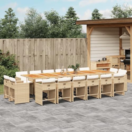 Woonisher 17-TLG. Garten-Essgruppe mit Kissen Beige Poly Rattan Rattan gartenmöbel Set von Woonisher