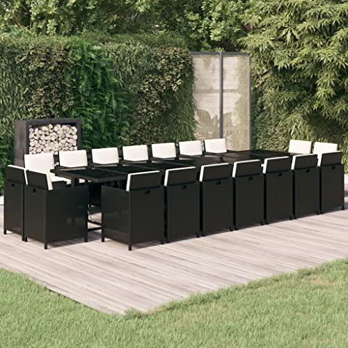 Woonisher 19-TLG. Garten-Essgruppe mit Kissen Poly Rattan Schwarz Rattan gartenmöbel Set von Woonisher