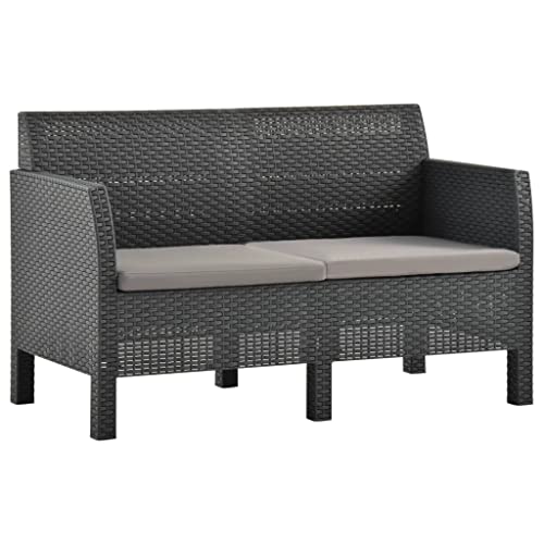 Woonisher 2-Sitzer Gartensofa mit Kissen Anthrazit PP Rattan Rattan gartenmöbel Set Woonisher 2-Sitzer Gartensofa mit Kissen Anthrazit PP Rattan Rattan gartenmöbel Set von Woonisher