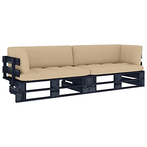 Woonisher 2-Sitzer-Palettensofa Schwarz Imprägniertes Kiefernholz Rattan gartenmöbel Set Woonisher 2-Sitzer-Palettensofa Schwarz Imprägniertes Kiefernholz Rattan gartenmöbel Set von Woonisher