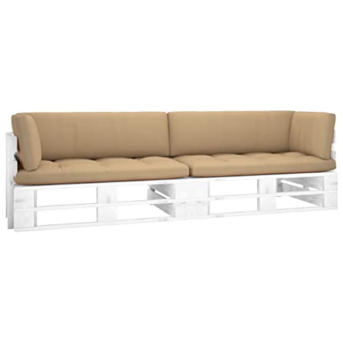 Woonisher 2-Sitzer-Palettensofa Weiß Imprägniertes Kiefernholz Rattan gartenmöbel Set Woonisher 2-Sitzer-Palettensofa Weiß Imprägniertes Kiefernholz Rattan gartenmöbel Set von Woonisher