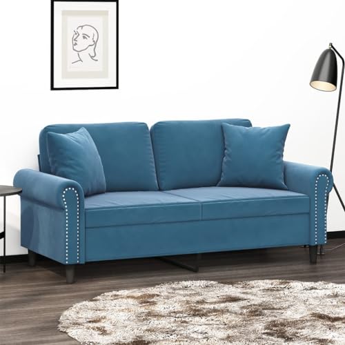 Woonisher 2-Sitzer-Sofa mit Zierkissen Blau 140 cm Samt von Woonisher