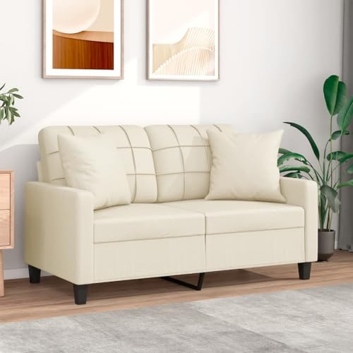 Woonisher 2-Sitzer-Sofa mit Zierkissen Creme 120 cm Kunstleder von Woonisher