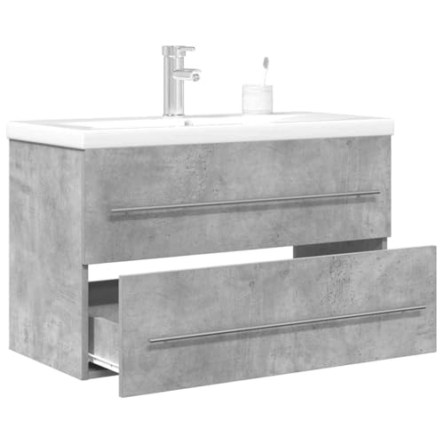 Woonisher 2-TLG. Badmöbel-Set Betongrau Holzwerkstoff badmöbel Set mit spiegelschrank von Woonisher