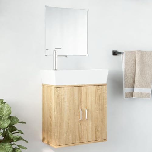 Woonisher 2-TLG. Badmöbel-Set Eichen-Optik Holzwerkstoff badmöbel Set mit spiegelschrank von Woonisher