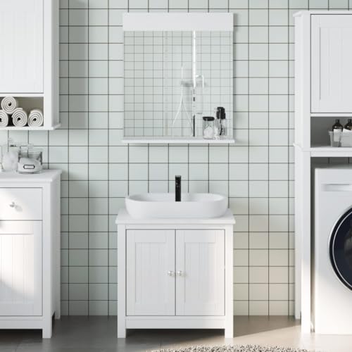 Woonisher 2-TLG. Badmöbel-Set Weiß Massivholz Kiefer badmöbel Set mit spiegelschrank von Woonisher