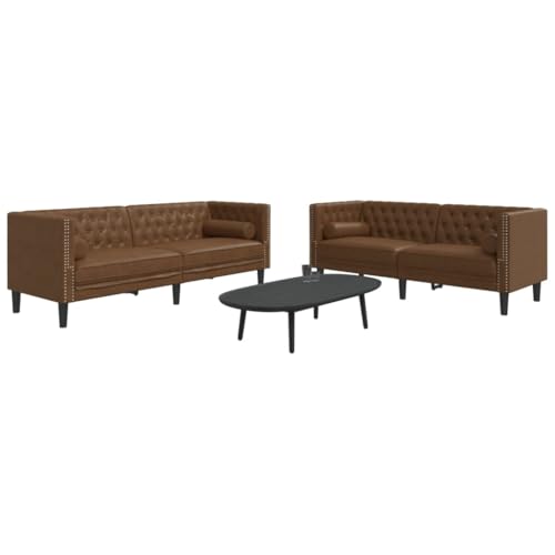 Woonisher 2-TLG. Chesterfield-Sofa-Set Braun Kunstleder Wildleder-Optik von Woonisher