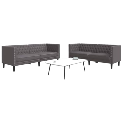 Woonisher 2-TLG. Chesterfield-Sofa-Set Grau Kunstleder von Woonisher