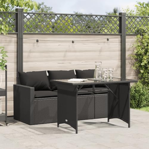 Woonisher 2-TLG. Garten-Essgruppe mit Kissen Schwarz Poly Rattan Rattan gartenmöbel Set von Woonisher