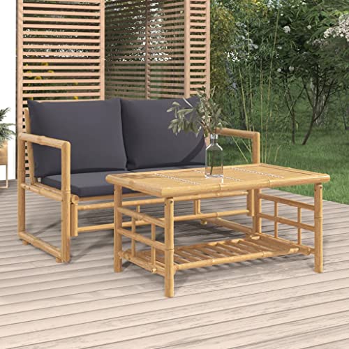 Woonisher 2-TLG. Garten-Lounge-Set mit Dunkelgrauen Kissen Bambus Rattan gartenmöbel Set Woonisher 2-TLG. Garten-Lounge-Set mit Dunkelgrauen Kissen Bambus Rattan gartenmöbel Set von Woonisher