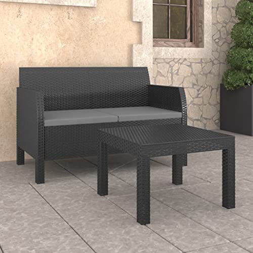 Woonisher 2-TLG. Garten-Lounge-Set mit Kissen PP Rattan Anthrazit Rattan gartenmöbel Set Woonisher 2-TLG. Garten-Lounge-Set mit Kissen PP Rattan Anthrazit Rattan gartenmöbel Set von Woonisher