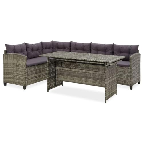 Woonisher 2-TLG. Garten-Lounge-Set mit Kissen Poly Rattan Grau Rattan gartenmöbel Set von Woonisher