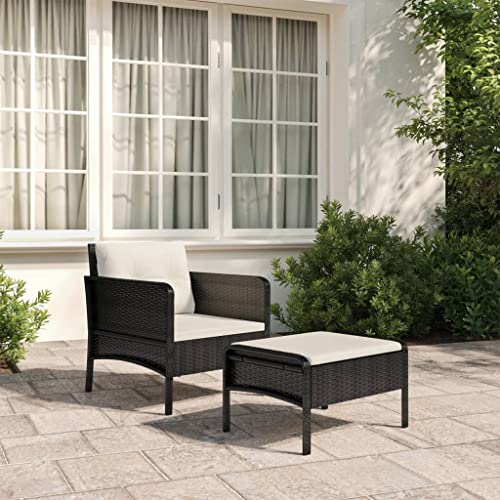 Woonisher 2-TLG. Garten-Lounge-Set mit Kissen Schwarz Poly Rattan Rattan gartenmöbel Set von Woonisher