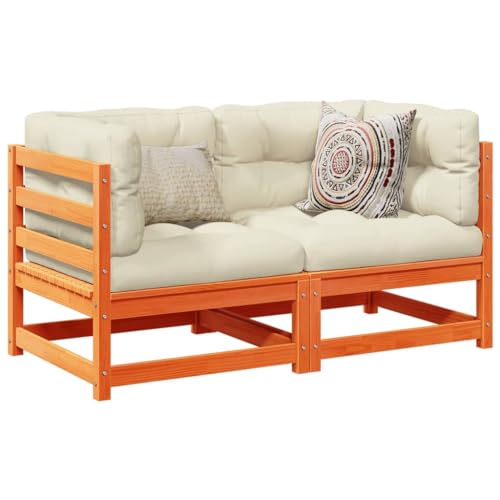 Woonisher 2-TLG. Garten-Sofagarnitur Wachsbraun Massivholz Kiefer Rattan gartenmöbel Set von Woonisher