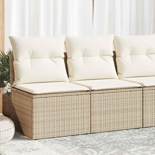 Woonisher 2-TLG. Garten-Sofagarnitur mit Kissen Beige Poly Rattan Akazie Rattan gartenmöbel Set von Woonisher