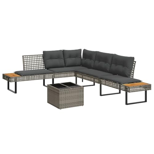 Woonisher 2-TLG. Garten-Sofagarnitur mit Kissen Grau Poly Rattan Glas Rattan gartenmöbel Set von Woonisher
