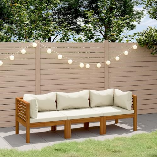 Woonisher 3-Sitzer-Gartensofa mit Creme Kissen Massivholz Akazie Rattan gartenmöbel Set von Woonisher
