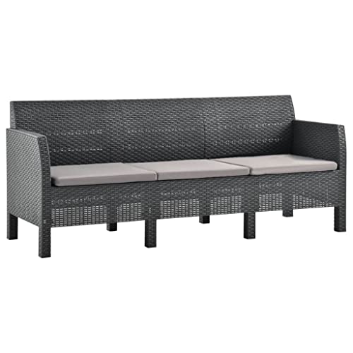 Woonisher 3-Sitzer Gartensofa mit Kissen Anthrazit PP Rattan Rattan gartenmöbel Set Woonisher 3-Sitzer Gartensofa mit Kissen Anthrazit PP Rattan Rattan gartenmöbel Set von Woonisher