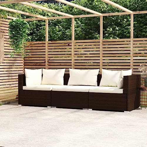 Woonisher 3-Sitzer-Sofa mit Kissen Braun Poly Rattan Rattan gartenmöbel Set von Woonisher