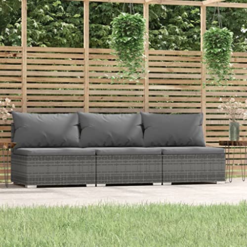 Woonisher 3-Sitzer-Sofa mit Kissen Grau Poly Rattan Rattan gartenmöbel Set von Woonisher