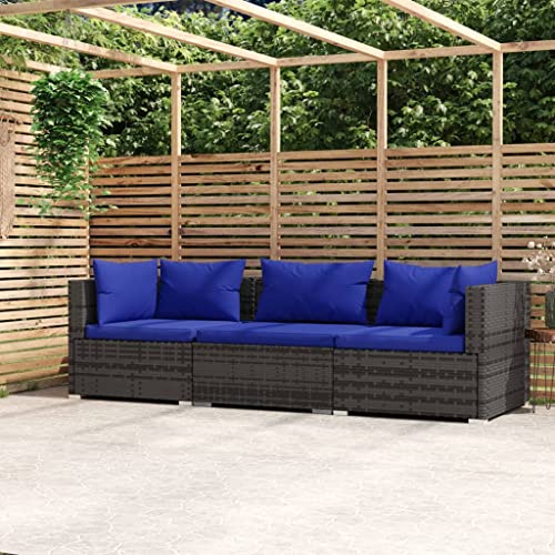 Woonisher 3-Sitzer-Sofa mit Kissen Grau Poly Rattan Rattan gartenmöbel Set von Woonisher