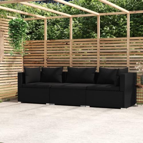 Woonisher 3-Sitzer-Sofa mit Kissen Schwarz Poly Rattan Rattan gartenmöbel Set von Woonisher