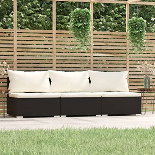 Woonisher 3-Sitzer-Sofa mit Kissen Schwarz Poly Rattan Rattan gartenmöbel Set von Woonisher