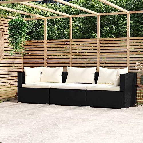 Woonisher 3-Sitzer-Sofa mit Kissen Schwarz Poly Rattan Rattan gartenmöbel Set Woonisher 3-Sitzer-Sofa mit Kissen Schwarz Poly Rattan Rattan gartenmöbel Set von Woonisher