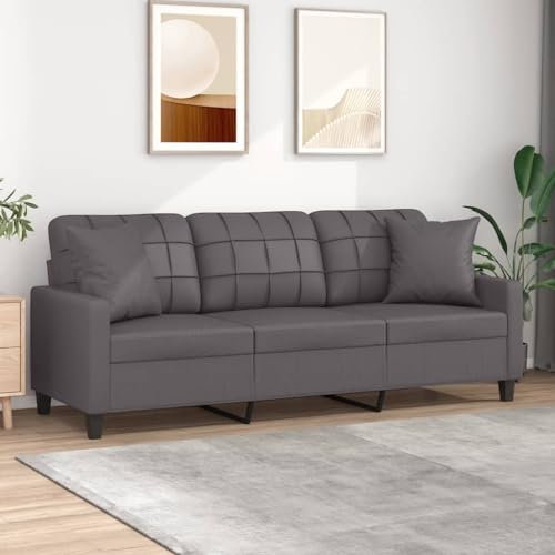 Woonisher 3-Sitzer-Sofa mit Zierkissen Grau 180 cm Kunstleder von Woonisher