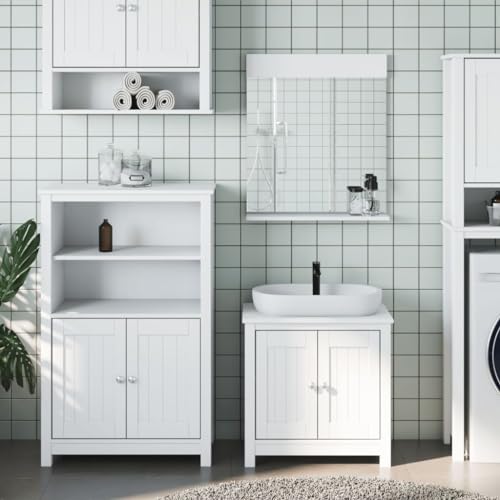 Woonisher 3-TLG. Badmöbel-Set Weiß Massivholz Kiefer badmöbel Set mit spiegelschrank von Woonisher