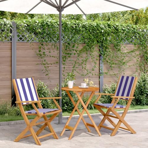 Woonisher 3-TLG. Bistro-Set Blau und Weiß Stoff und Massivholz Rattan gartenmöbel Set von Woonisher