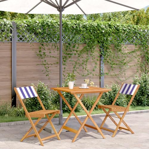 Woonisher 3-TLG. Bistro-Set Blau und Weiß Stoff und Massivholz Rattan gartenmöbel Set Woonisher 3-TLG. Bistro-Set Blau und Weiß Stoff und Massivholz Rattan gartenmöbel Set von Woonisher