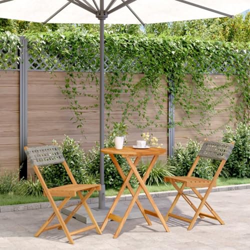 Woonisher 3-TLG. Bistro-Set Grau Poly Rattan und Massivholz Rattan gartenmöbel Set Woonisher 3-TLG. Bistro-Set Grau Poly Rattan und Massivholz Rattan gartenmöbel Set von Woonisher