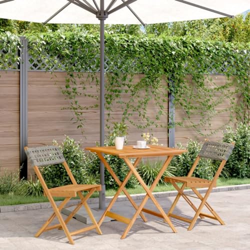 Woonisher 3-TLG. Bistro-Set Grau Poly Rattan und Massivholz Rattan gartenmöbel Set von Woonisher