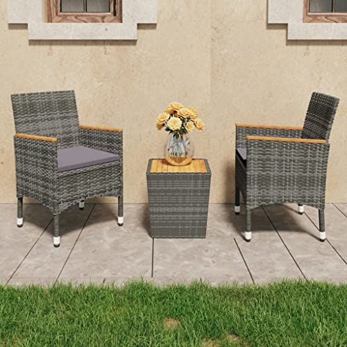 Woonisher 3-TLG. Bistro-Set Poly Rattan und Akazienholz Grau Rattan gartenmöbel Set von Woonisher